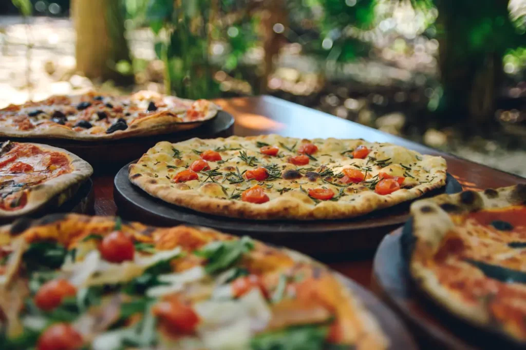 Freshly baked pizzas displayed at a pizza restaurant in Singapore