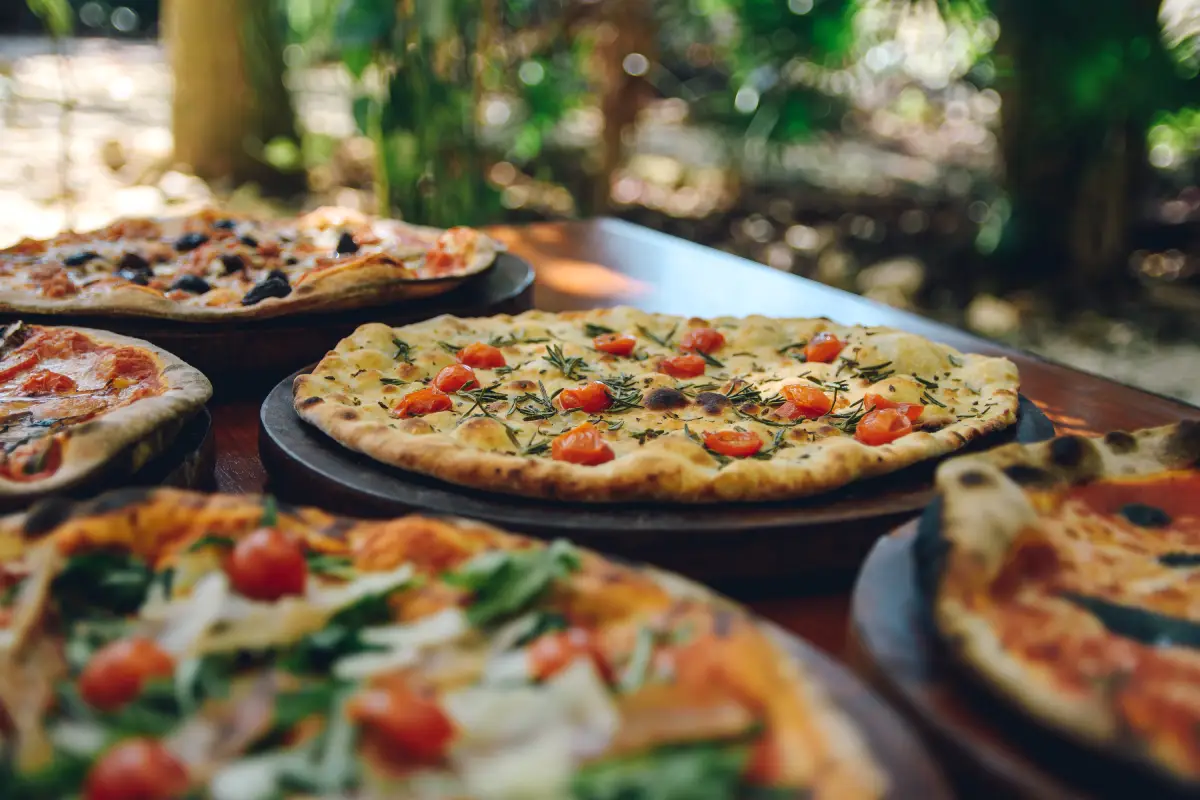 Freshly baked pizzas displayed at a pizza restaurant in Singapore
