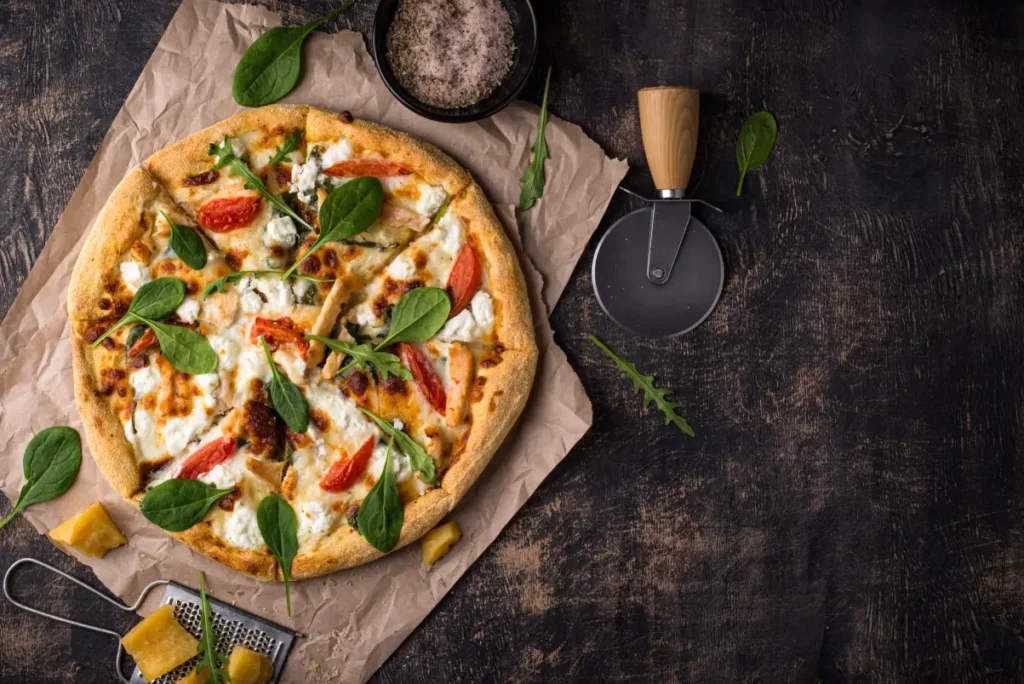 Artisan pizza prepared and ready to order pizza for sharing